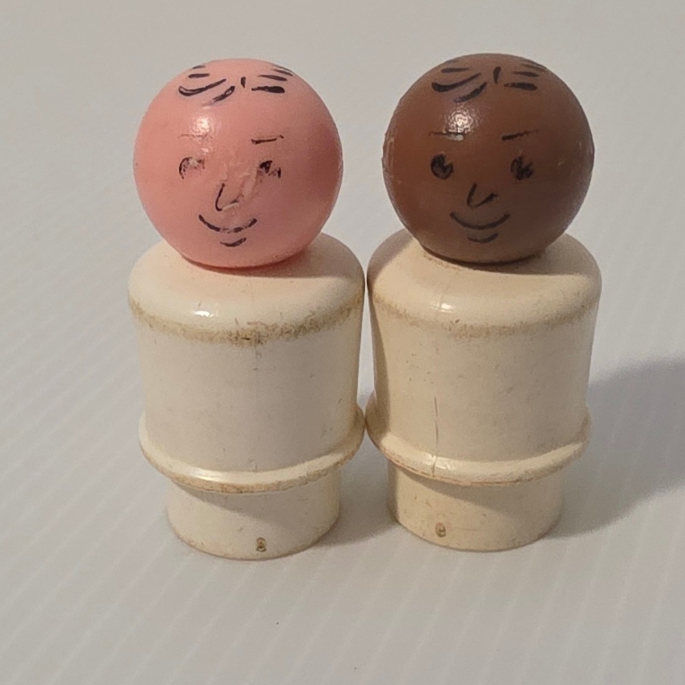 Fisher Price Little People Vintage Wood Head Figures Pink Brown Fair